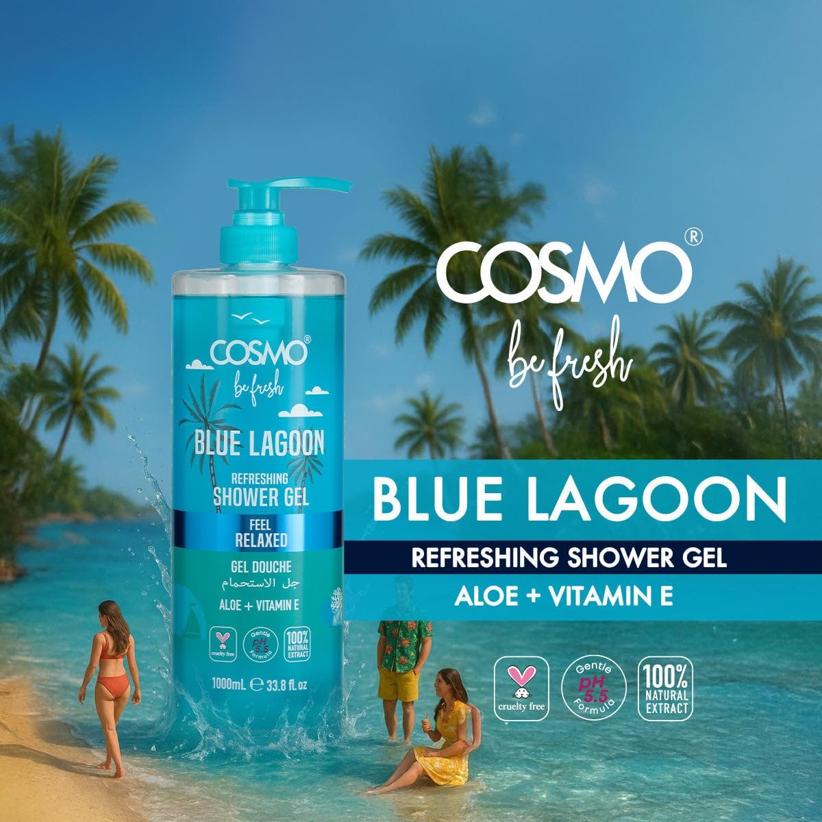 Cosmo Be Fresh Blue Lagoon Shower Gel with Aloe & Vitamin E 1000ml
