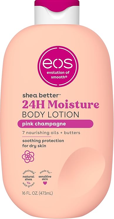 eos Shea Better Body Lotion Pink Champagne 24-Hour Moisture Lightweight & Non-Greasy 16Oz