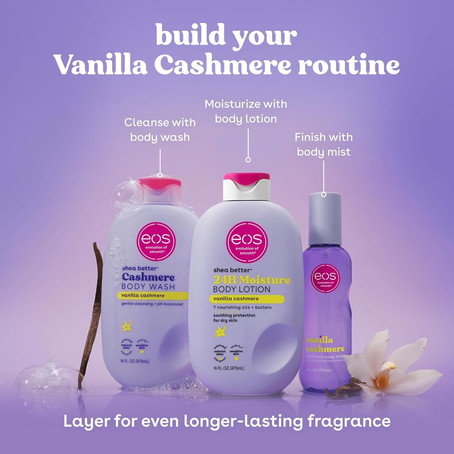 eos Shea Better Cashmere Vanilla, Moisturizing and Nourishing Body Wash 16Oz
