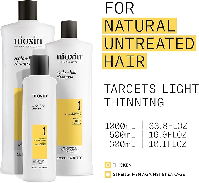 Nioxin System 1 - Hair Thickening System For Natural Hair with Light Thinning Shampoo 1L
