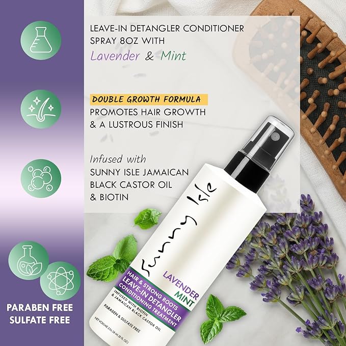 Sunny Isle Lavender Mint Hair and Strong Roots Leave-In Detangler Conditioner 8oz