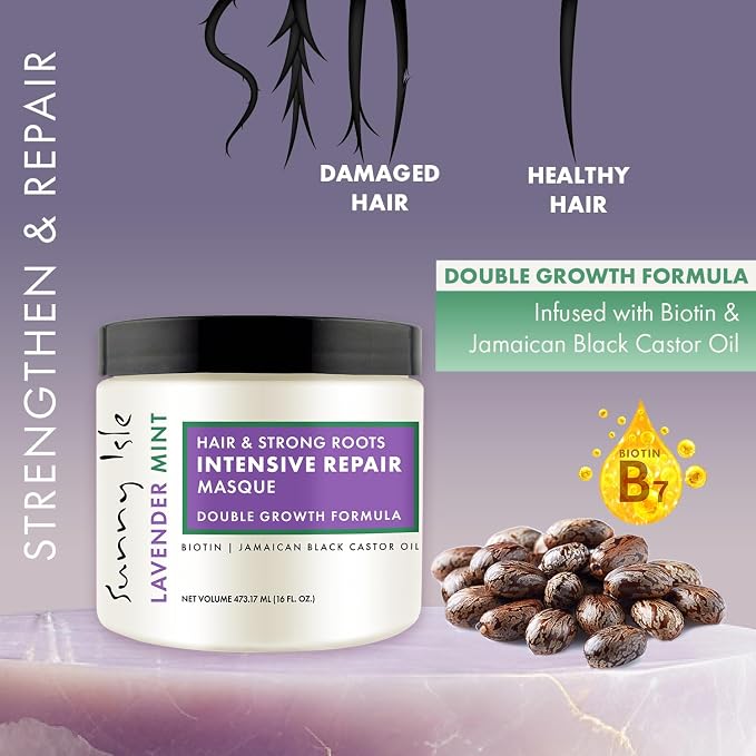 Sunny Isle Lavender Mint Hair & Strong Roots Intensive Repair Masque 16 oz