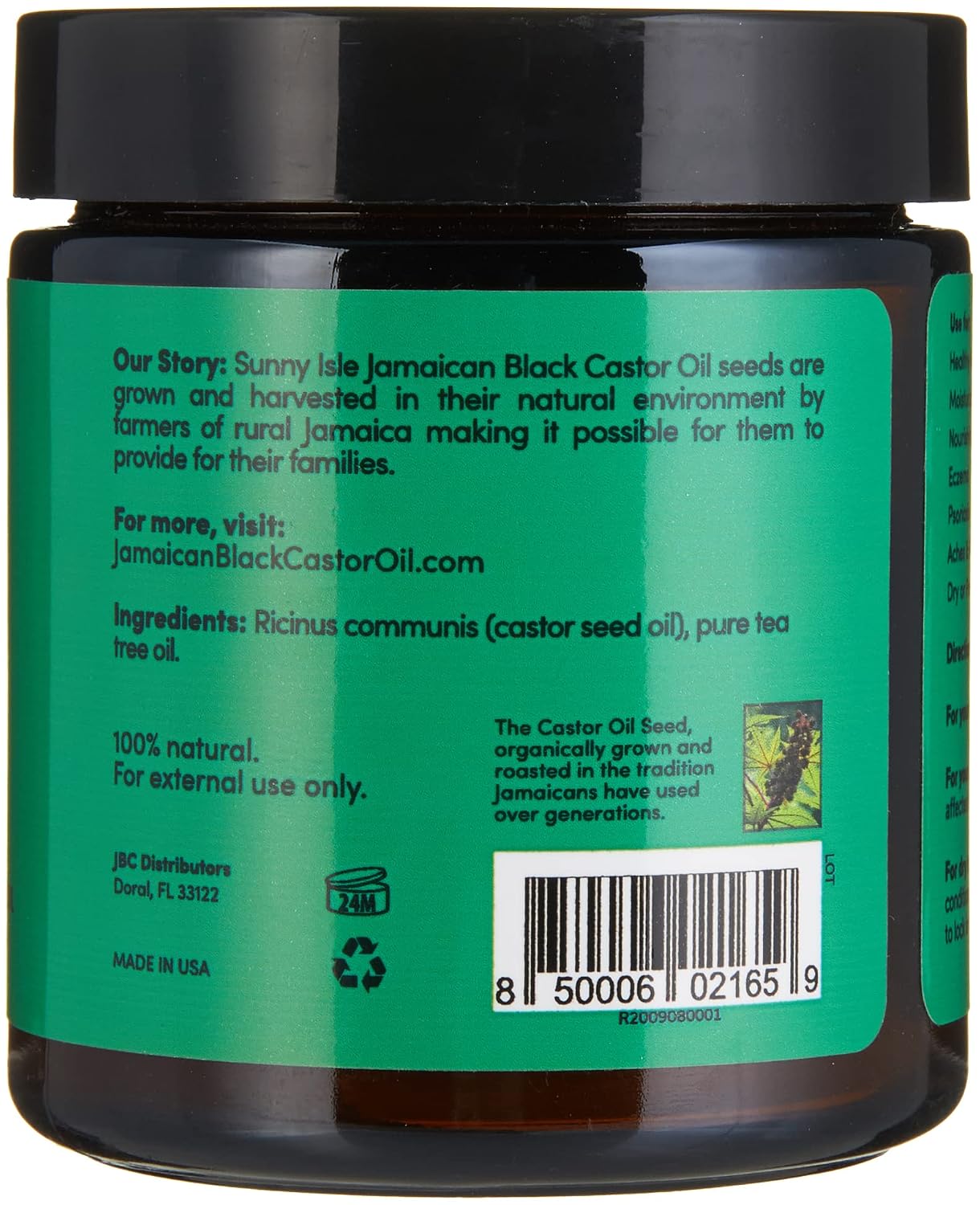 Sunny Isle Jamaican Black Castor Oil Pure Butter infused with Tea Tree Oil 4oz