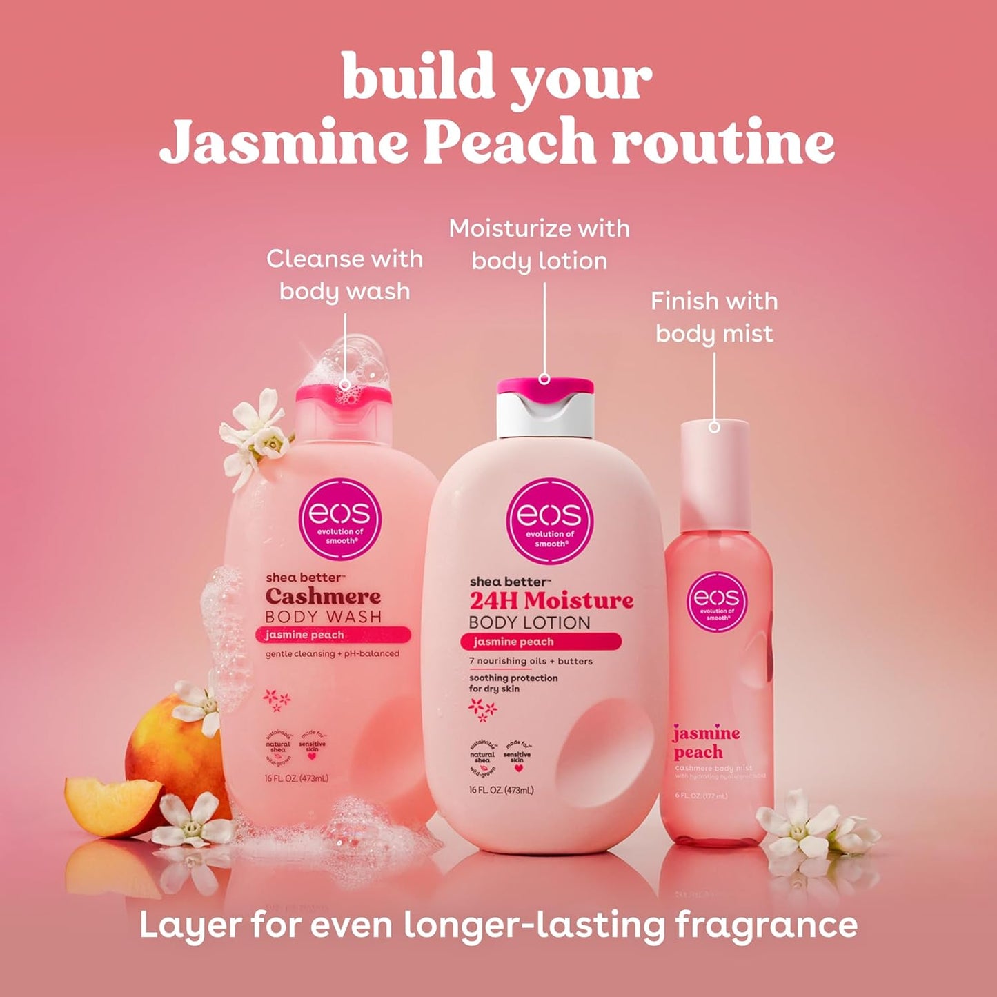 eos Shea Better Body Lotion Jasmine Peach, 24-Hour Moisture 16Oz