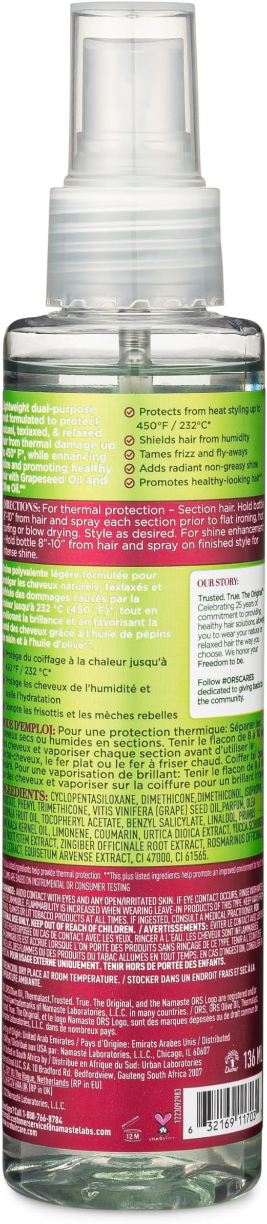 ORS Olive Oil 2-in-1 Shine Mist and Heat Defense Hair Spray 136ml