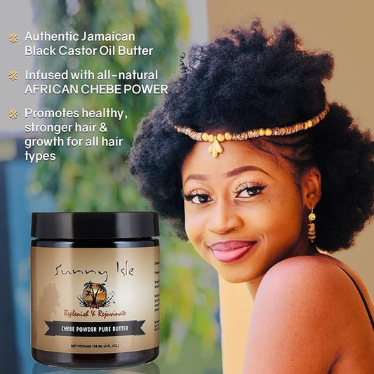 Sunny Isle Jamaican Black Castor Oil Pure Butter Infused with Chebe Powder 4oz