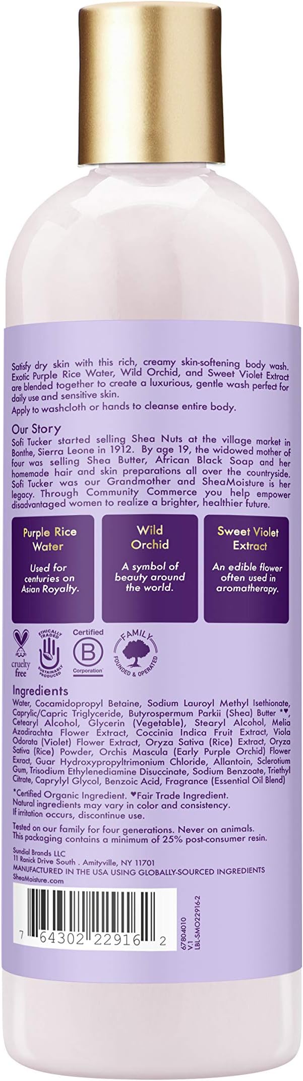 SheaMoisture Velvet Skin Body Wash for Dry Skin Purple Rice Water with Shea Butter 13 oz