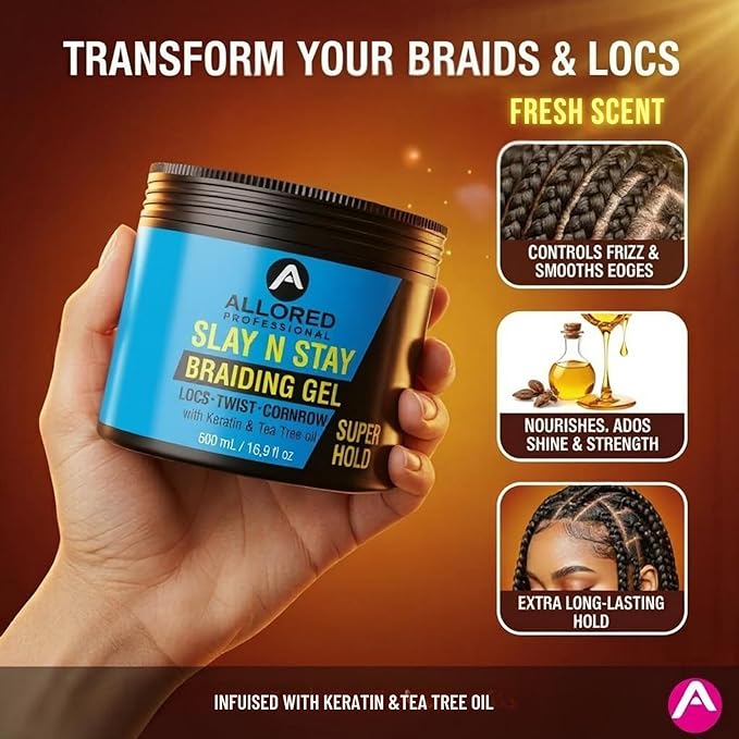 Allored Professional Slay N Stay Braiding Gel Super Hold with Keratin 500ml