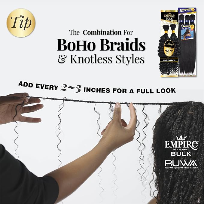 Sensationnel Empire Bulk Hair Braiding Water Wave Bulk Human Hair Boho Braids 18"