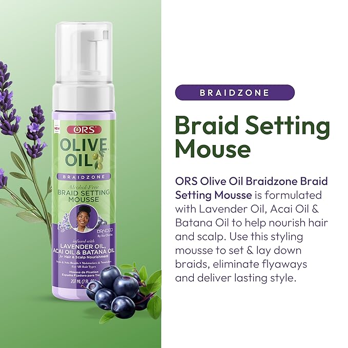 ORS Olive Oil Braidzone Braid Setting Mousse with Lavender, Acai & Batana Oil 7oz