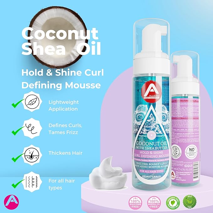 Allored Professional Curl Hair Mousse - Styling Foam with Coconut Oil & Shea Butter 200ml