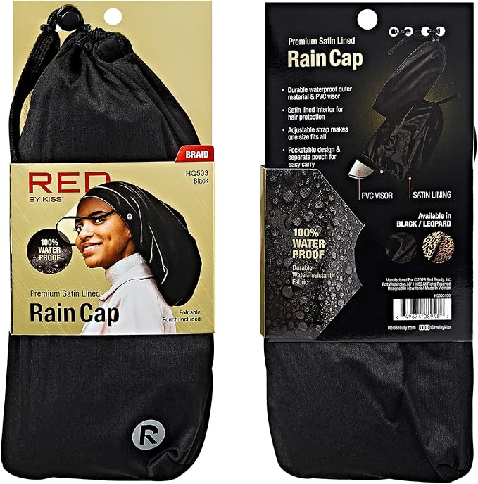 Red by Kiss Premium Satin Lined Rain Cap, 100% Waterproof Hair Protection