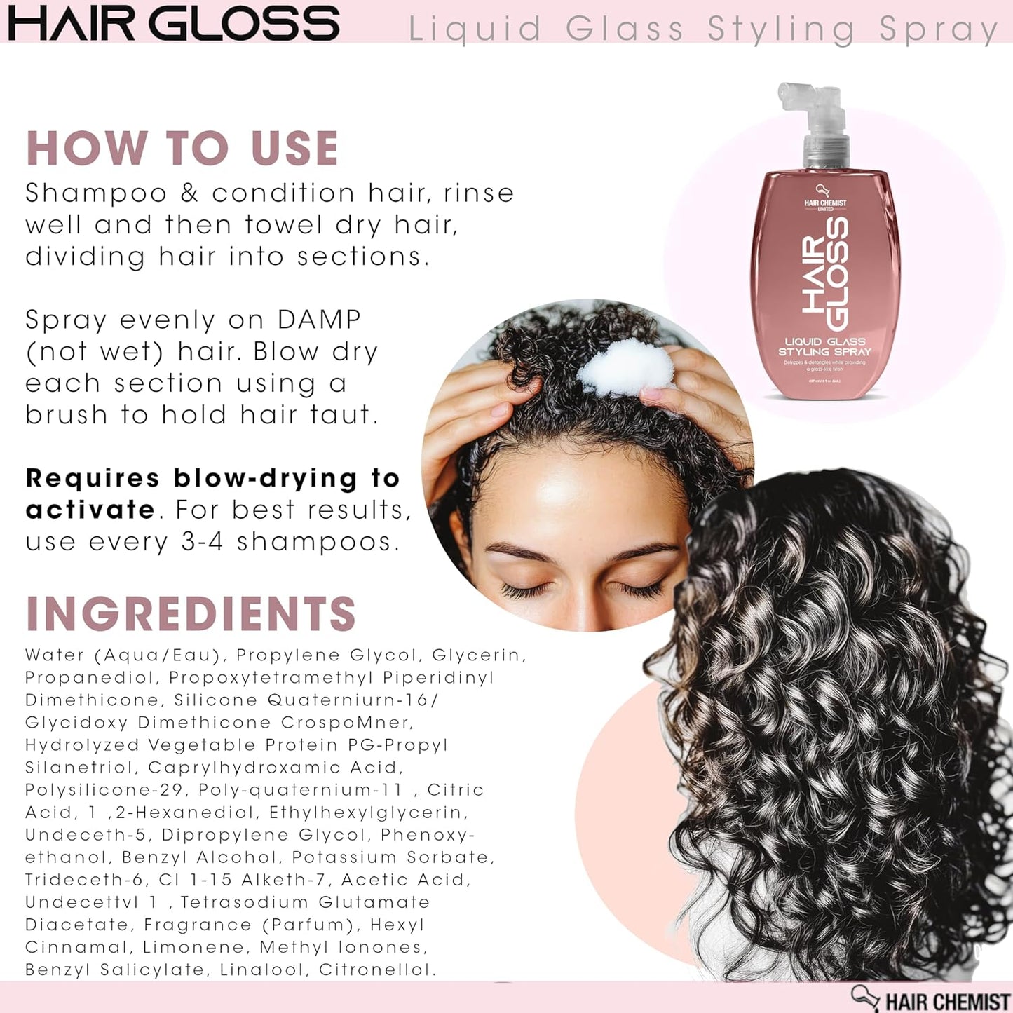 Hair Chemist Hair Gloss Liquid Glass Styling Spray 8 oz