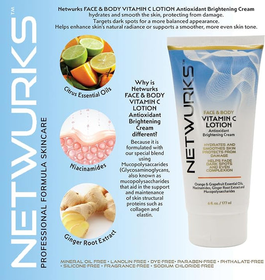Netwurks Vitamin C Lotion, Antioxident Cream for Face & Body 6Oz