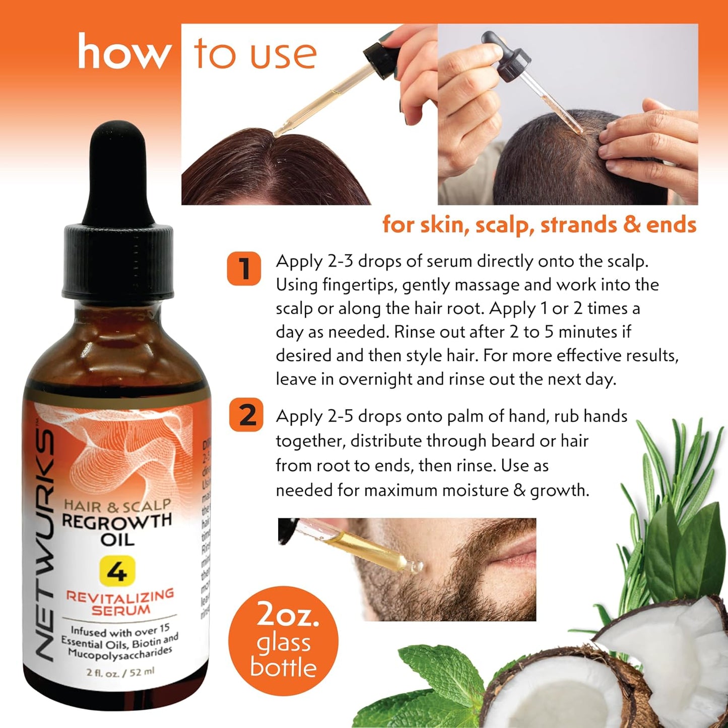 Netwurks Hair & Scalp Regrowth Oil Revitalizing Bonding Serum 2Oz