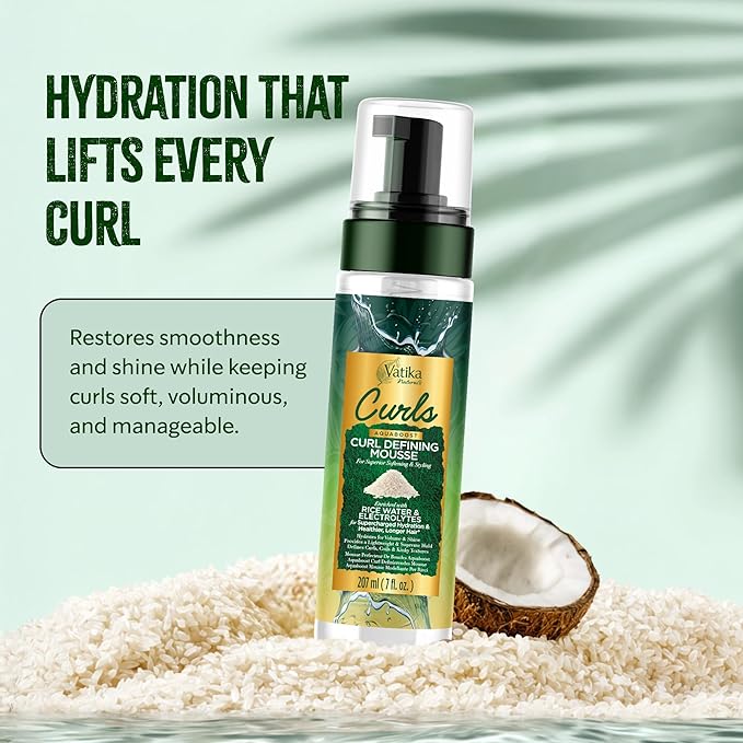 Vatika Naturals Curls AQUABOOST Curl Defining Mousse 207ml | CC Hair & Beauty UK