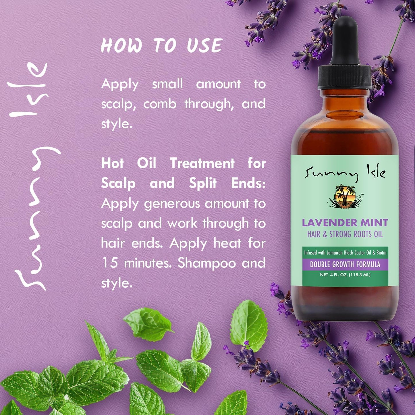 Sunny Isle Lavender Mint Hair and Strong Roots Oil 4oz