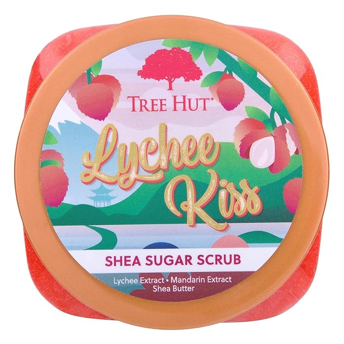 Tree Hut Lychee Shea Sugar Scrub, Exfoliating, Hydrating & Moisturizing Body Scrub 18Oz