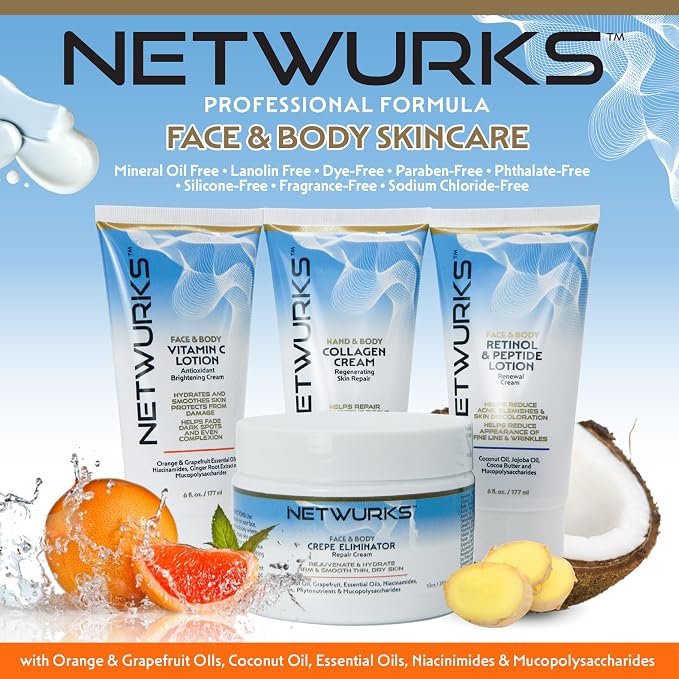 Netwurks Vitamin C Lotion, Antioxident Cream for Face & Body 6Oz