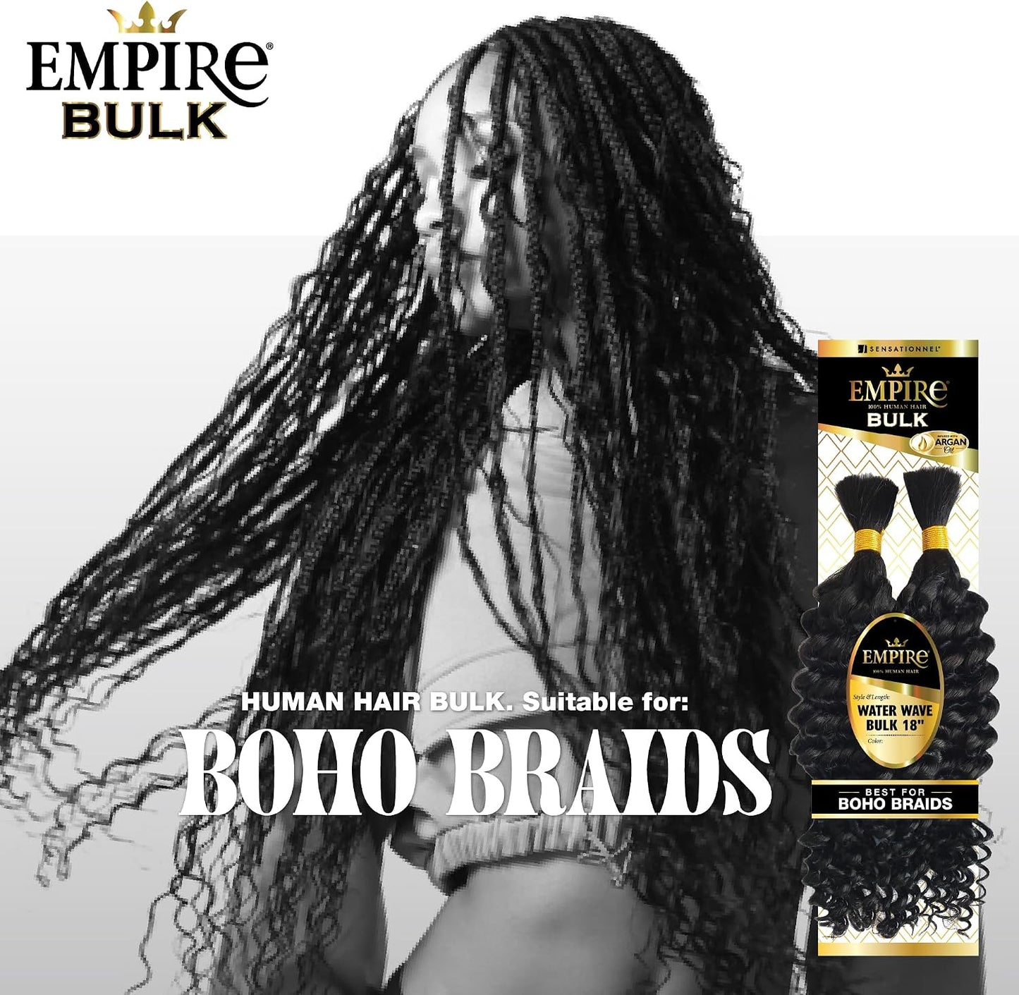 Sensationnel Empire Bulk Hair Braiding Water Wave Bulk Human Hair Boho Braids 18"
