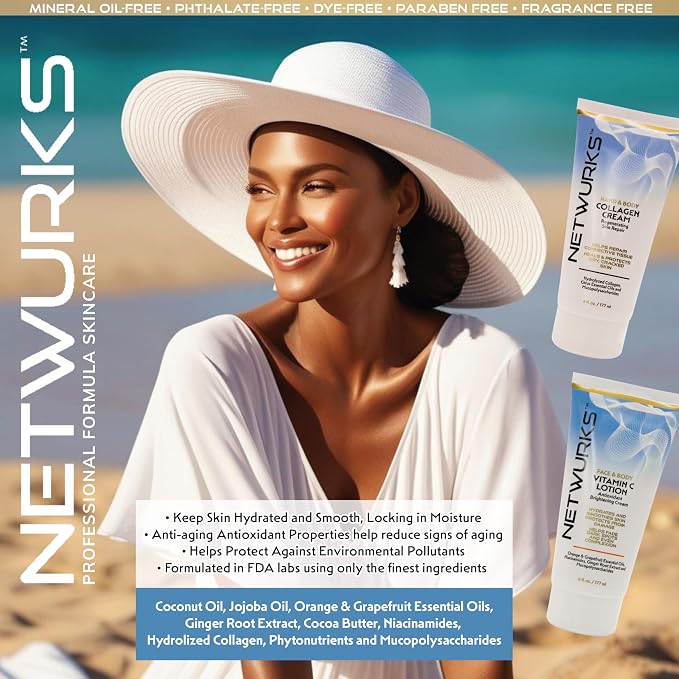 Netwurks Vitamin C Lotion, Antioxident Cream for Face & Body 6Oz