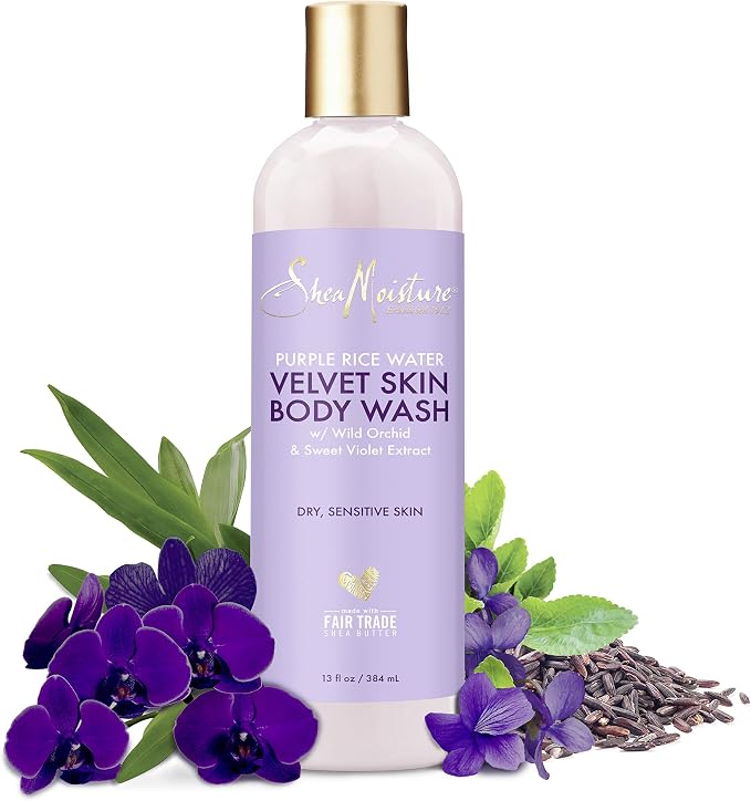 SheaMoisture Velvet Skin Body Wash for Dry Skin Purple Rice Water with Shea Butter 13 oz