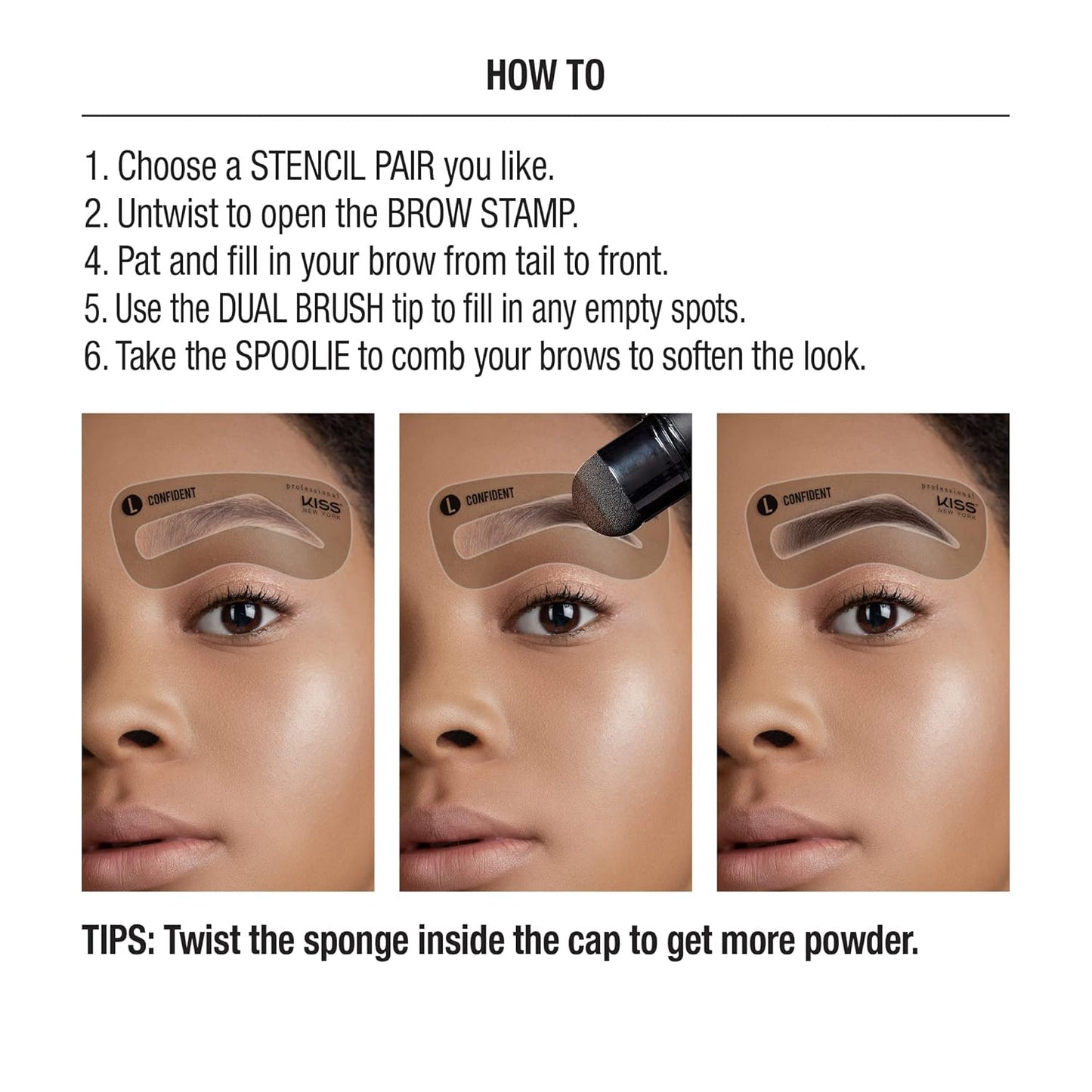 Kiss New York Instant Brow Stamp and Stencil Kit Powder Stamp Eyebrow Shaping Kit