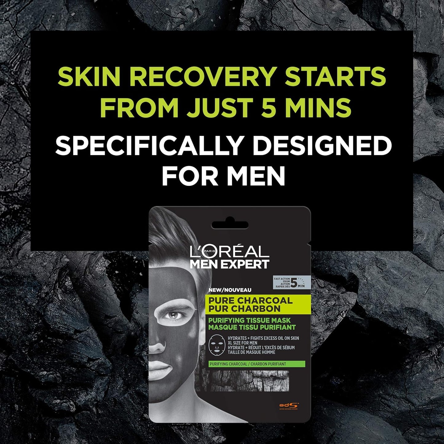 L'Oréal Men Expert Pure Charcoal Purifying Tissue Face Mask for Men 30g