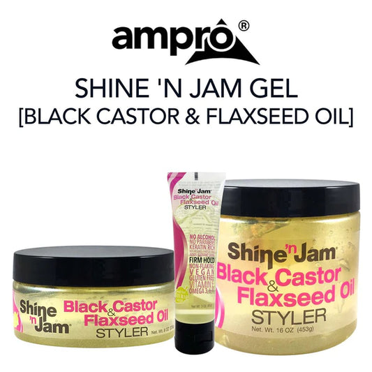 Shine'N Jam Black Castor Oil& Flaxseed Oil Styler 8Oz