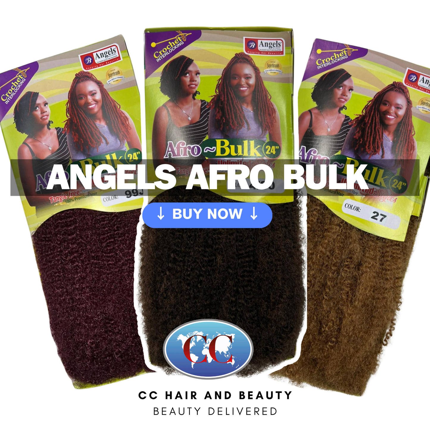 Angels Afro Bulk 24" Natural Kinky Texture Tangle Free - Crochet Interlocking