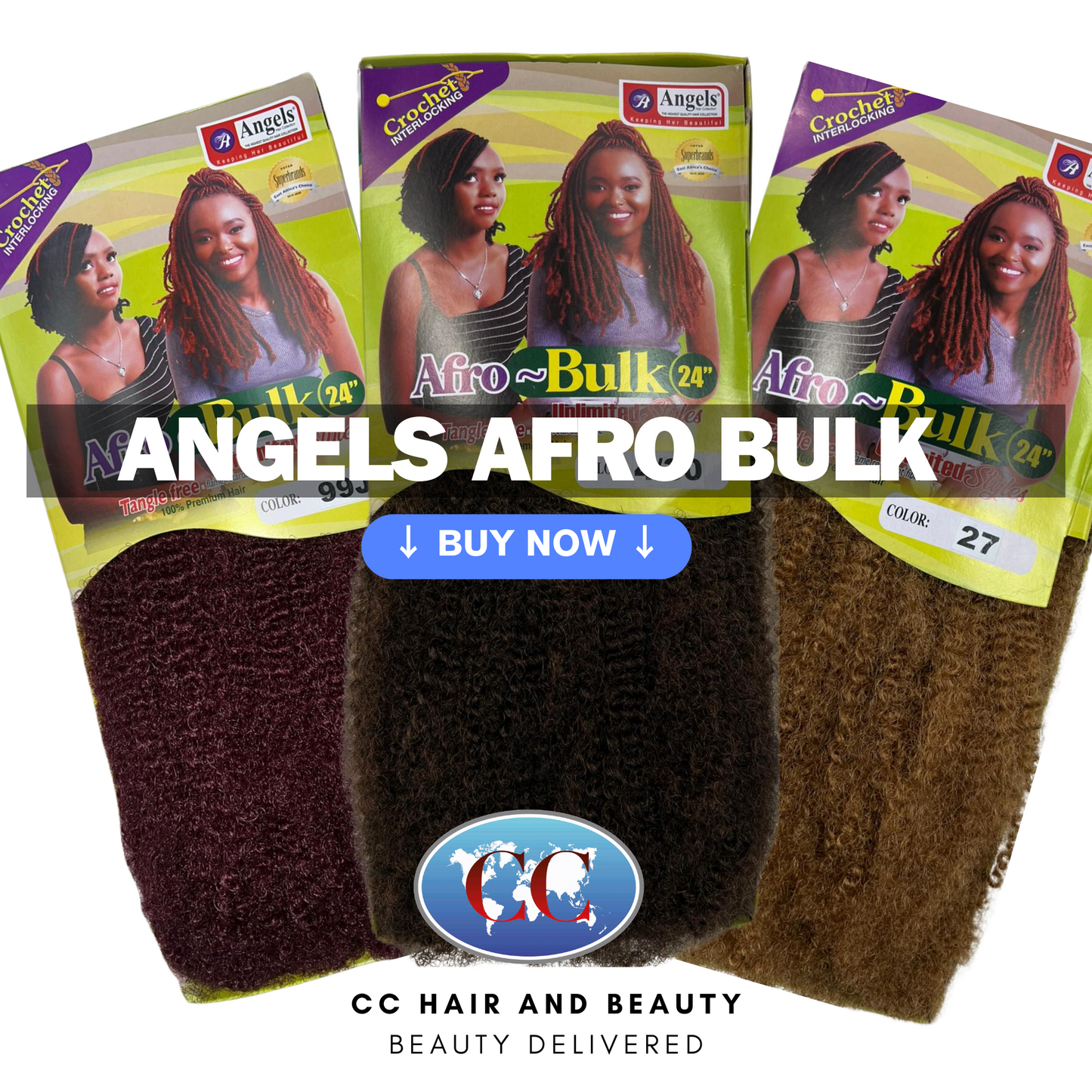 Angels Afro Bulk 24" Natural Kinky Texture Tangle Free - Crochet Interlocking