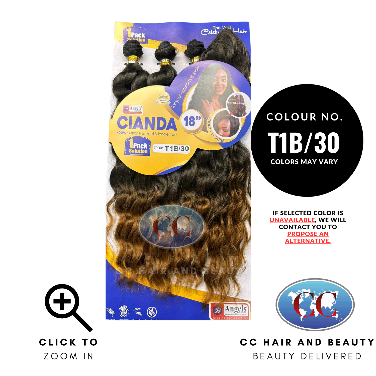 Angels Synthetic Hair Weave - Cianda 18"-colour T1B/30