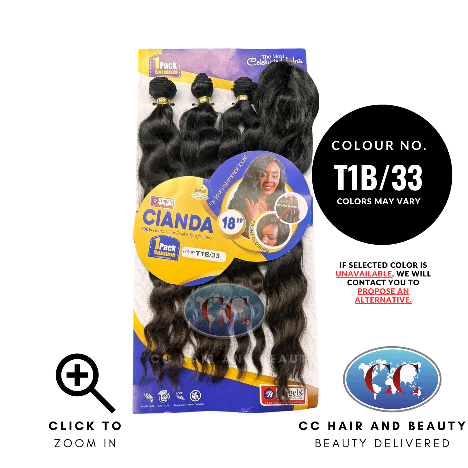 Angels Synthetic Hair Weave - Cianda 18"-colour T1B/33