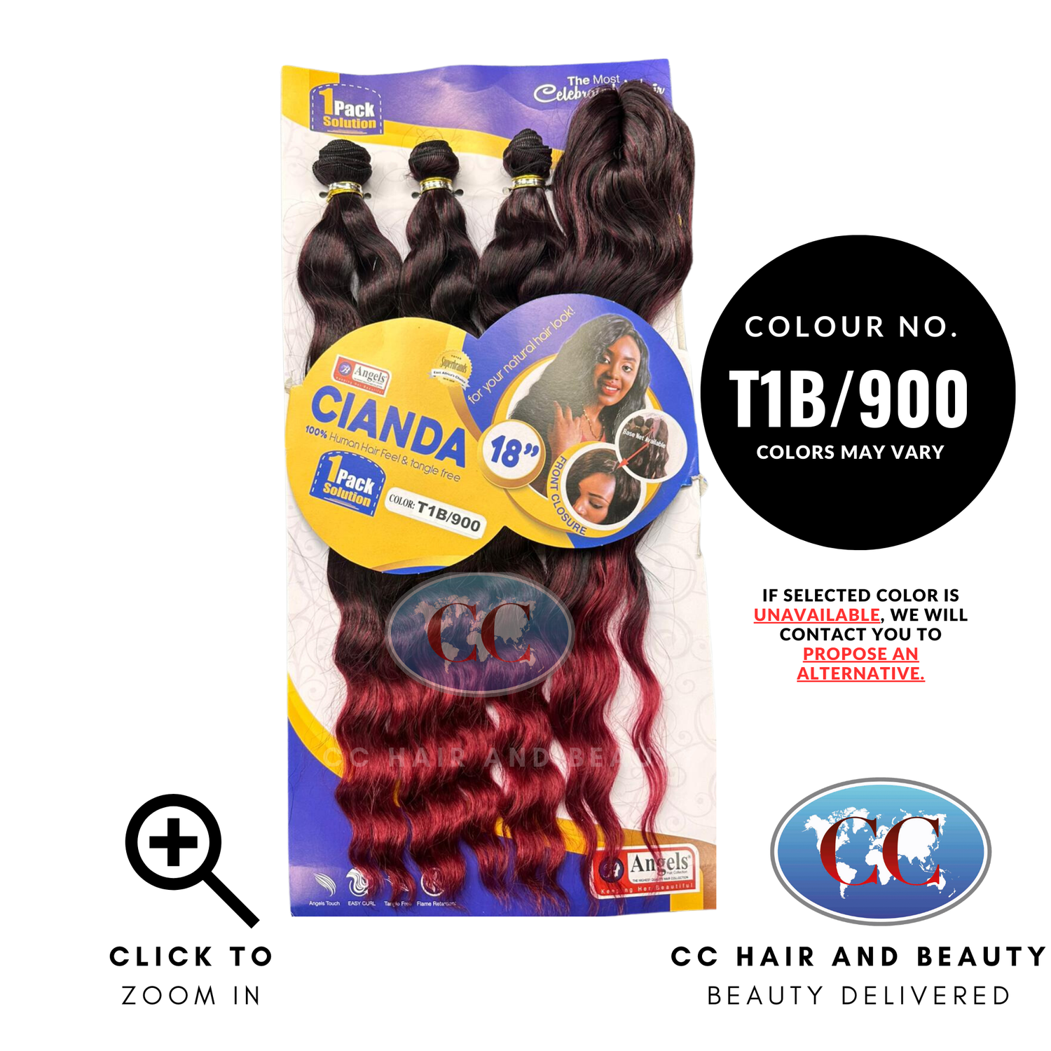 Angels Synthetic Hair Weave - Cianda 18"-colour T1B/900