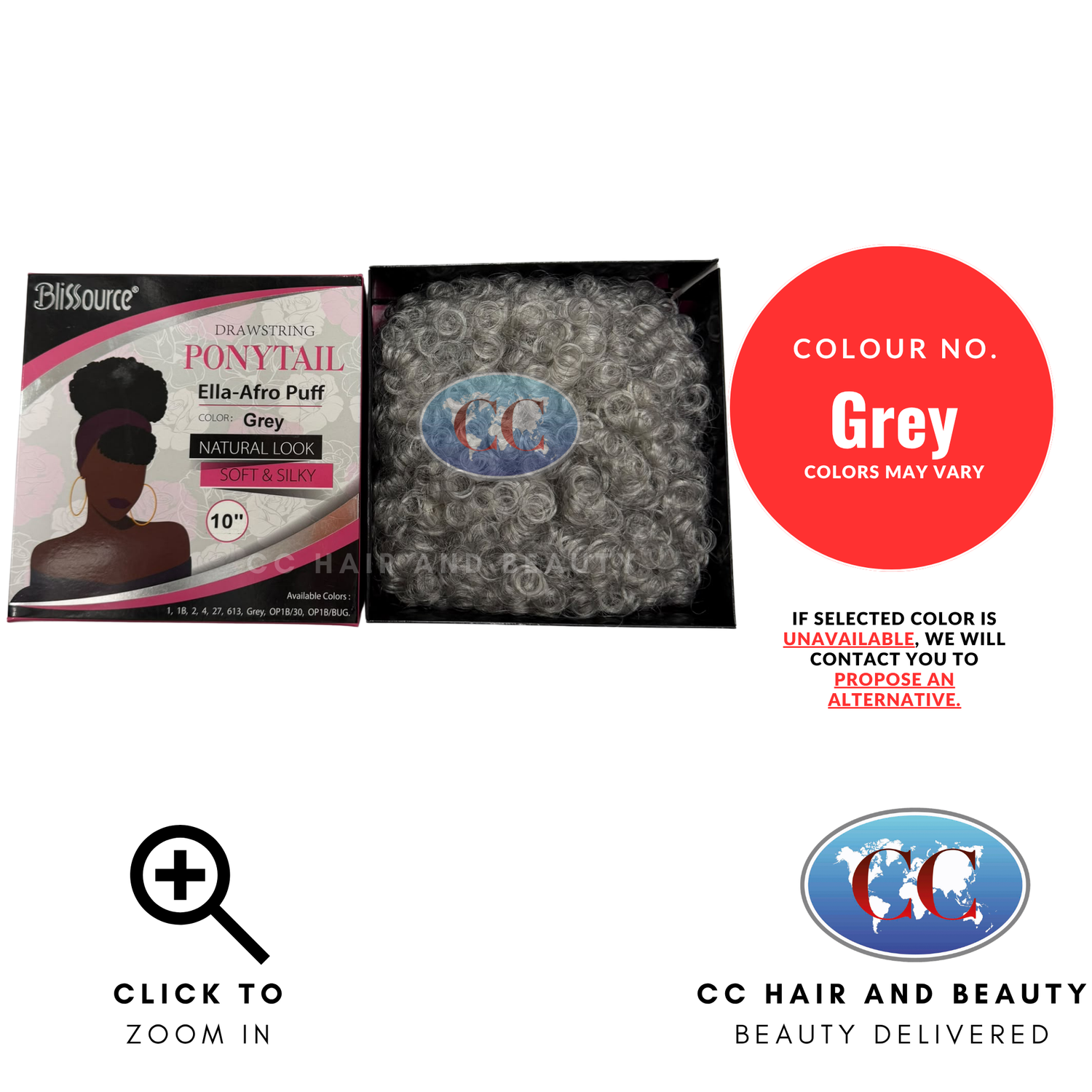 Blisource Natural Look & Silky - Ella Afro Puff 10" - Grey