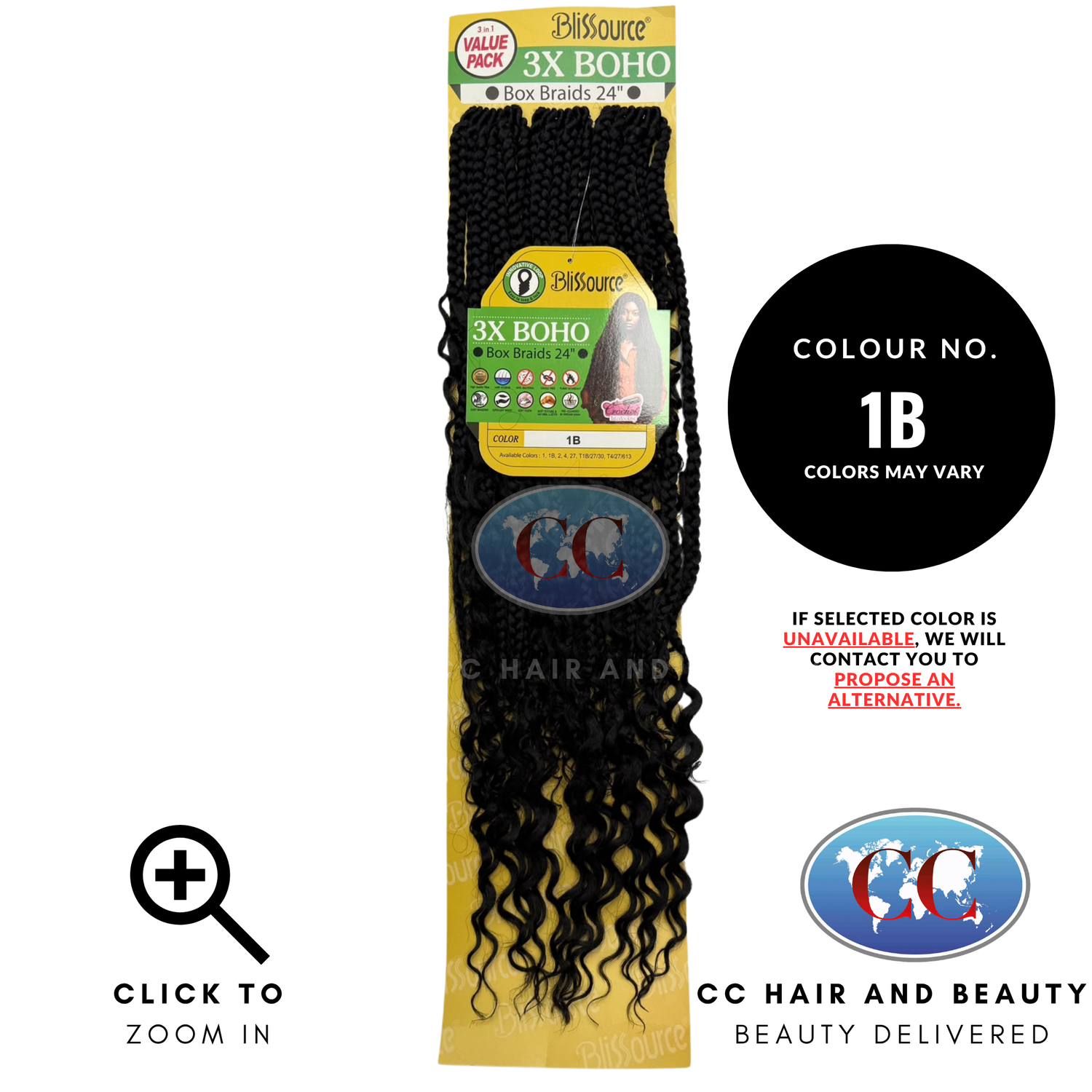 Blissource 3x Boho Box Braid 24" - 1B
