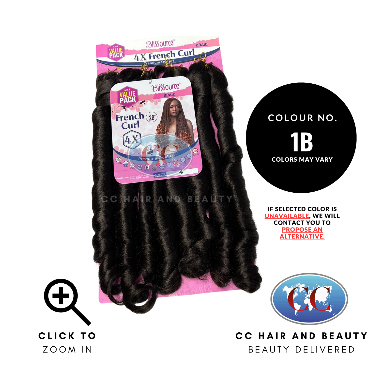 Blissource Braid 4x French Curl Premium Quality 28"-color-1B