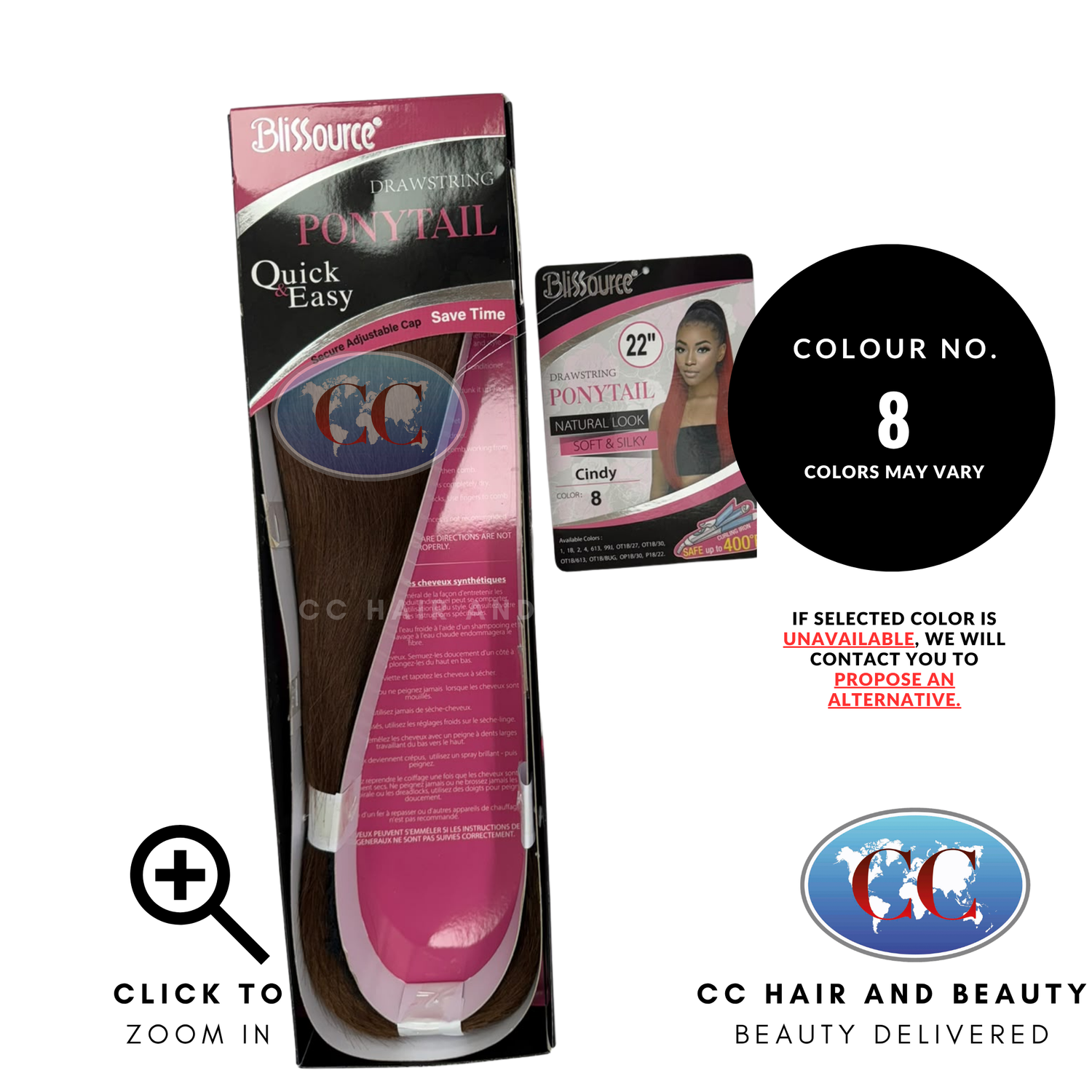 Blissource Natural Look & Soft Silky Drawstring Ponytail Cindy - L 22" - 8