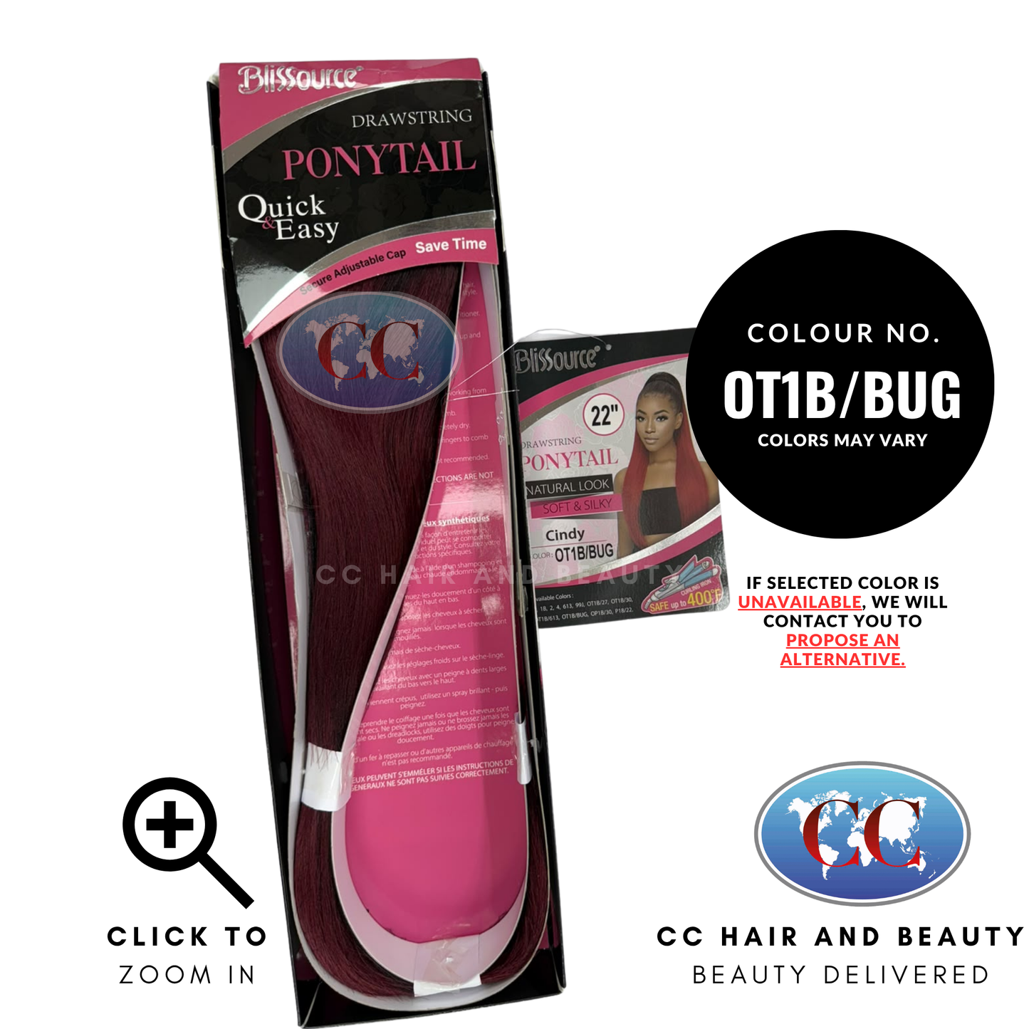 Blissource Natural Look & Soft Silky Drawstring Ponytail Cindy - L 22"- OT1B/BUG