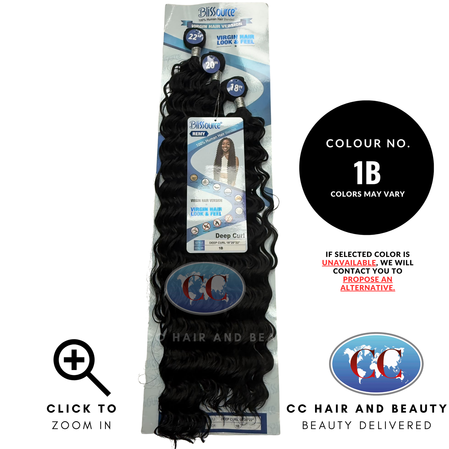 Blissource Remy Deep Curl Human Hair Blend Weave Multipack 18", 20", 22" - 1B