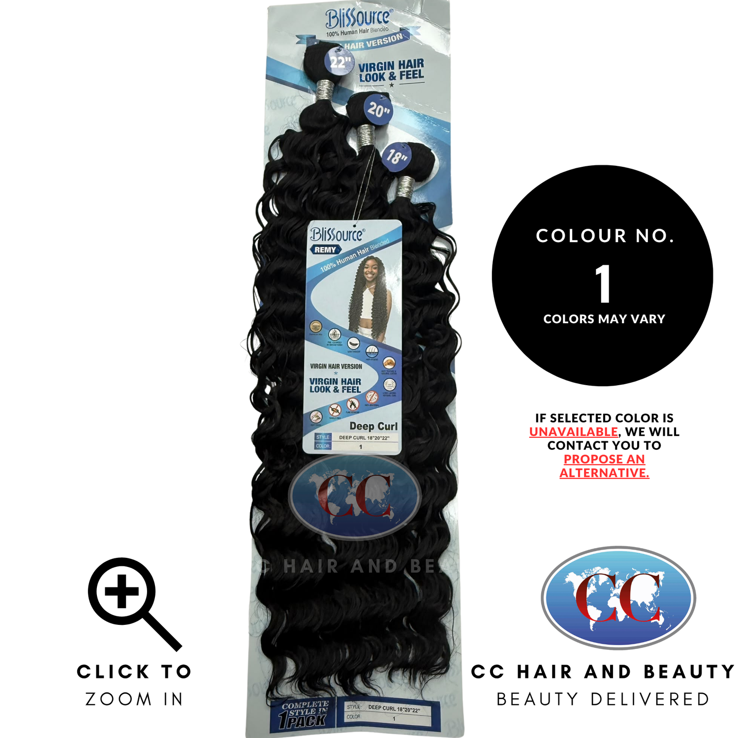 Blissource Remy Deep Curl Human Hair Blend Weave Multipack 18", 20", 22" - 1