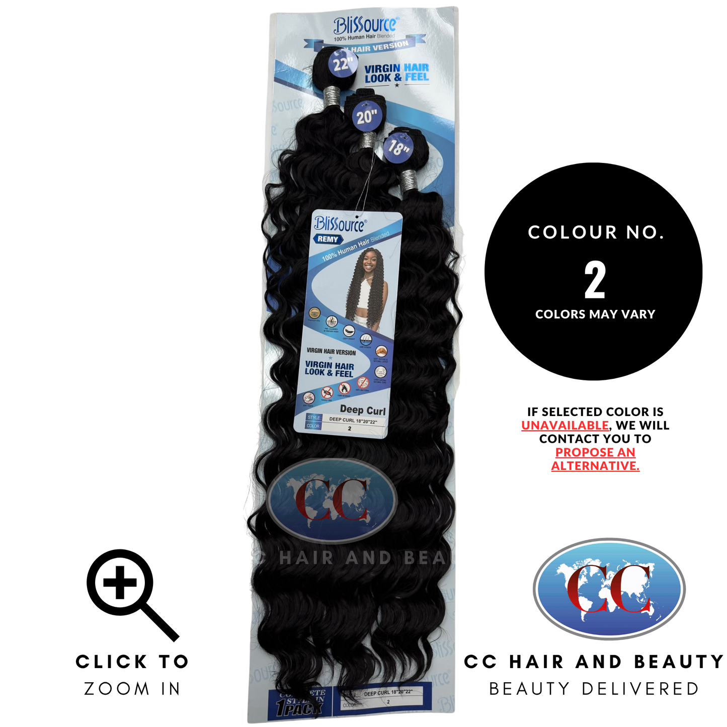 Blissource Remy Deep Curl Human Hair Blend Weave Multipack 18", 20", 22" - 2