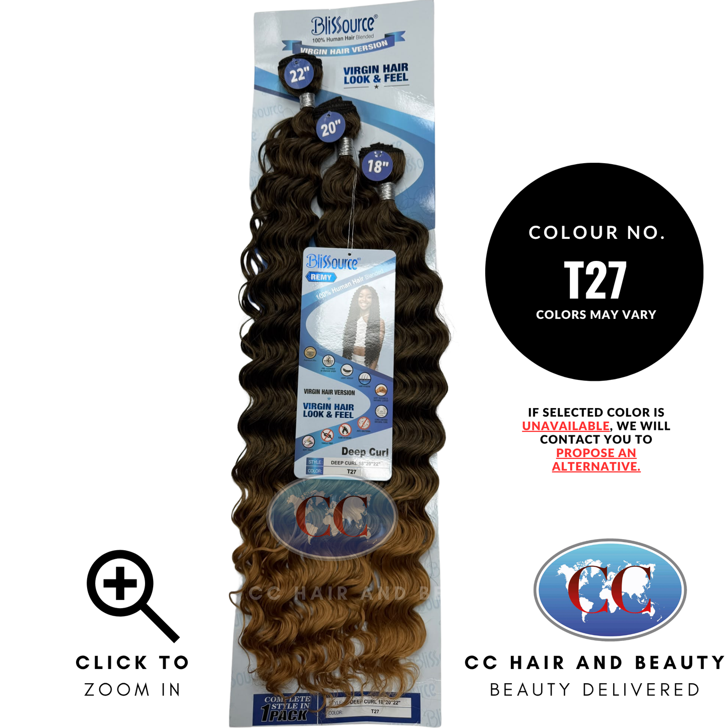 Blissource Remy Deep Curl Human Hair Blend Weave Multipack 18", 20", 22" - T27