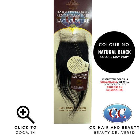 Brazilian Glamour Virgin Brazilian Remy Human Hair Lace Closure 5x5 Straight 10" - NATURAL BLACK