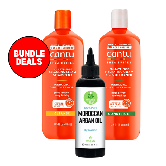 Cantu Shea Butter Sulfate Free Shampoo 400ml, Conditioner 400ml+Moroccan Oil 100ml/3.5oz- Bundle