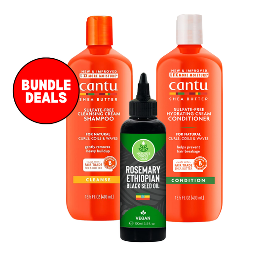 Cantu Shea Butter Sulfate Free Shampoo 400ml, Conditioner 400ml+Rosemary Ethiopian Black Seed Oil 100ml / 3.5oz- Bundle