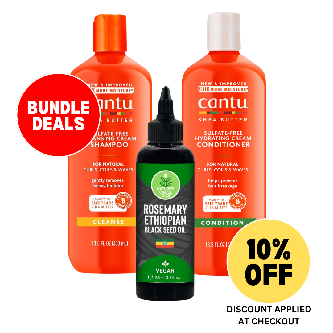 Cantu Shea Butter Sulfate Free Shampoo 400ml, Conditioner 400ml+Rosemary Ethiopian Black Seed Oil 100ml / 3.5oz- Bundle