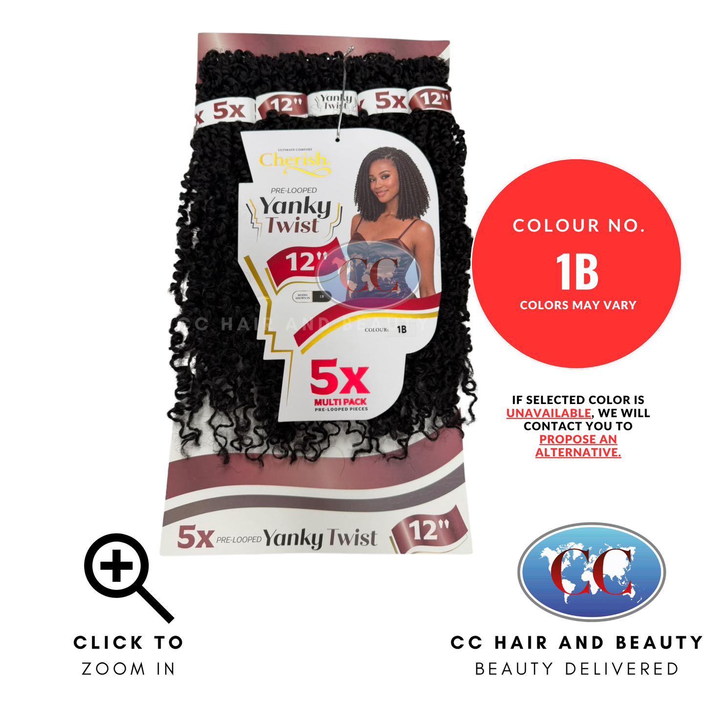 Cherish Pre Looped Yanky Twist Crochet Hair 5 x 12" -  1B