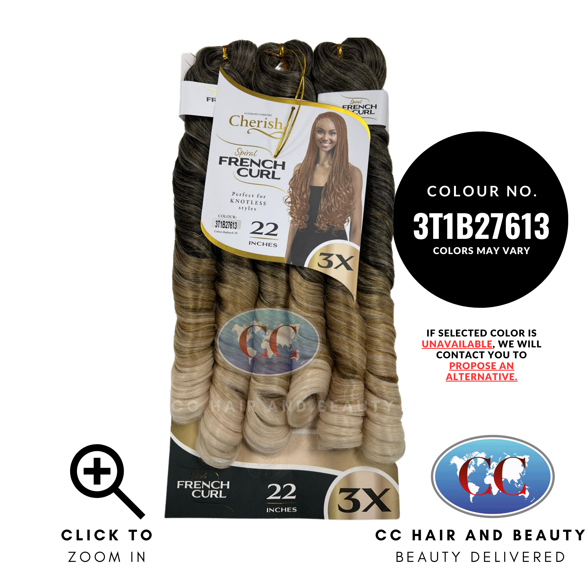 Cherish Spiral French Curl 3x Braid Pre Stretched 22''-colour 3T1B27613