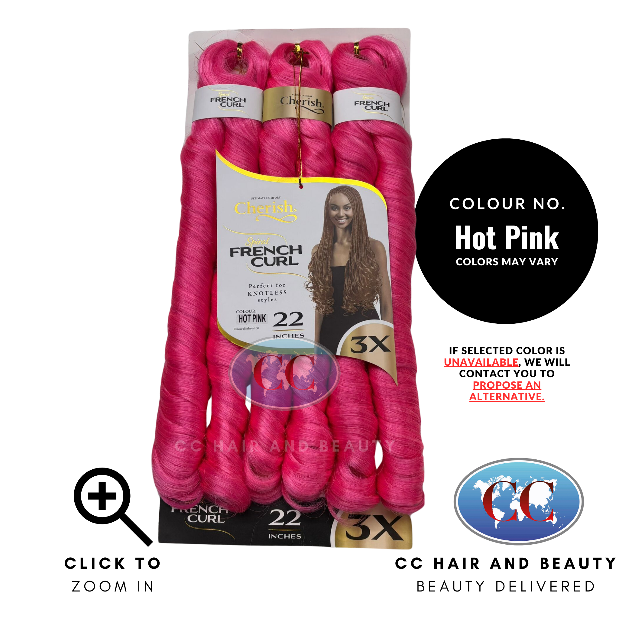 Cherish Spiral French Curl 3x Braid Pre Stretched 22''-Colour HOT PINK